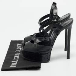 Casadei Black Leather Peep Toe Platform Ankle Strap Sandals Size 37.5