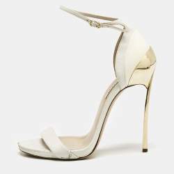 Casadei White Leather Blade Ankle Strap Sandals Size 37.5