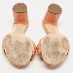 Casadei Peach Pink Leather Block Heel Studded Slide Sandals Size 41
