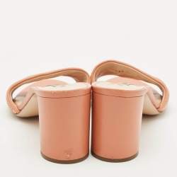 Casadei Peach Pink Leather Block Heel Studded Slide Sandals Size 41
