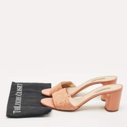 Casadei Peach Pink Leather Block Heel Studded Slide Sandals Size 41