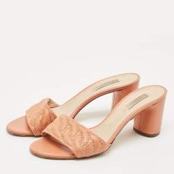 Casadei Peach Pink Leather Block Heel Studded Slide Sandals Size 41