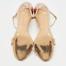 Casadei Metallic Rose Gold Leather Blade Ankle Strap Sandals Size 41