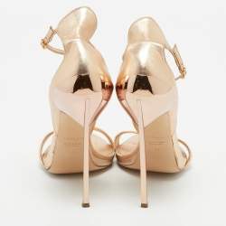 Casadei Metallic Rose Gold Leather Blade Ankle Strap Sandals Size 41