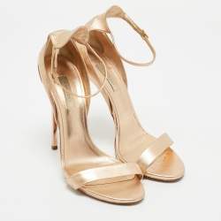 Casadei Metallic Rose Gold Leather Blade Ankle Strap Sandals Size 41