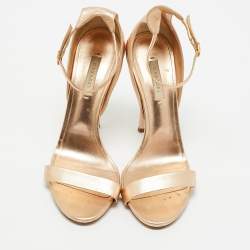 Casadei Metallic Rose Gold Leather Blade Ankle Strap Sandals Size 41