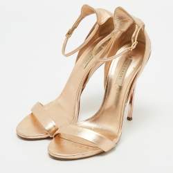 Casadei Metallic Rose Gold Leather Blade Ankle Strap Sandals Size 41
