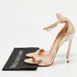 Casadei Metallic Rose Gold Leather Blade Ankle Strap Sandals Size 41