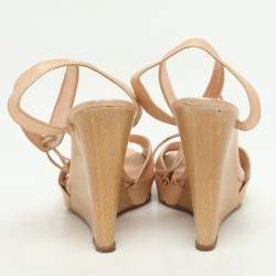 Pre Owned Casadei Metallic Leather Wedge Ankle Strap Sandals Size 39