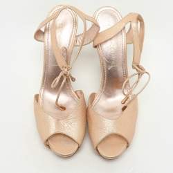 Pre Owned Casadei Metallic Leather Wedge Ankle Strap Sandals Size 39