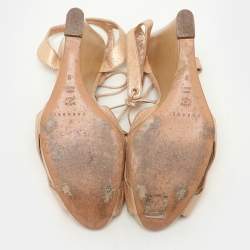 Pre Owned Casadei Metallic Leather Wedge Ankle Strap Sandals Size 39