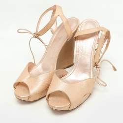 Pre Owned Casadei Metallic Leather Wedge Ankle Strap Sandals Size 39