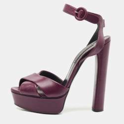 Pre Owned Casadei Purple Leather Platform Ankle Strap Sandals Size 39