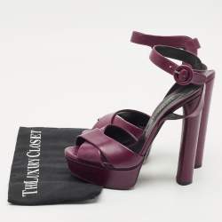 Pre Owned Casadei Purple Leather Platform Ankle Strap Sandals Size 39