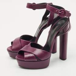 Pre Owned Casadei Purple Leather Platform Ankle Strap Sandals Size 39