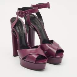 Pre Owned Casadei Purple Leather Platform Ankle Strap Sandals Size 39