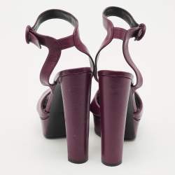 Pre Owned Casadei Purple Leather Platform Ankle Strap Sandals Size 39
