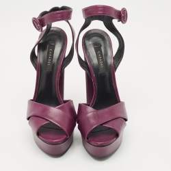 Pre Owned Casadei Purple Leather Platform Ankle Strap Sandals Size 39