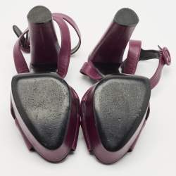 Pre Owned Casadei Purple Leather Platform Ankle Strap Sandals Size 39