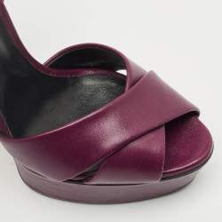 Pre Owned Casadei Purple Leather Platform Ankle Strap Sandals Size 39