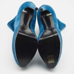 Pre Owned Casadei Blue Suede Chain Embossed Ankle Sock Boots Size 39.5