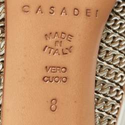 Pre Owned Casadei Silver Leather Pointed Toe Pumps Size 38