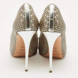 Pre Owned Casadei Silver Leather Pointed Toe Pumps Size 38