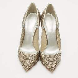 Pre Owned Casadei Silver Leather Pointed Toe Pumps Size 38