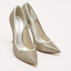 Pre Owned Casadei Silver Leather Pointed Toe Pumps Size 38