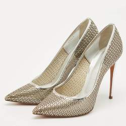 Pre Owned Casadei Silver Leather Pointed Toe Pumps Size 38