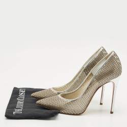 Pre Owned Casadei Silver Leather Pointed Toe Pumps Size 38