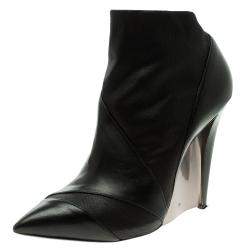 Casadei Black Leather Accent Heel Pointed Toe Ankle Boots Size 39.5