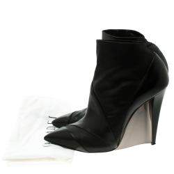 Casadei Black Leather Accent Heel Pointed Toe Ankle Boots Size 39.5