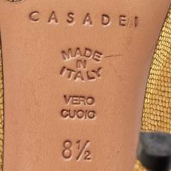 Pre Owned Casadei Metallic Gold Lizard Embossed Leather Round Toe Pumps Size 38.5