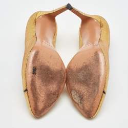 Pre Owned Casadei Metallic Gold Lizard Embossed Leather Round Toe Pumps Size 38.5