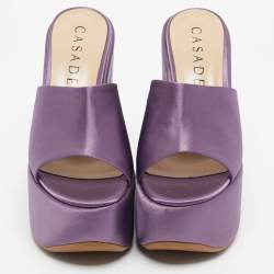 Pre Owned Casadei Light Purple Satin Platform Wedge Sandals Size 39.5