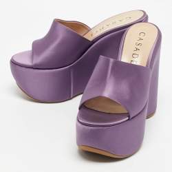 Pre Owned Casadei Light Purple Satin Platform Wedge Sandals Size 39.5