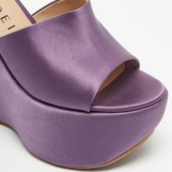 Pre Owned Casadei Light Purple Satin Platform Wedge Sandals Size 39.5
