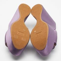 Pre Owned Casadei Light Purple Satin Platform Wedge Sandals Size 39.5