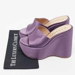 Pre Owned Casadei Light Purple Satin Platform Wedge Sandals Size 39.5
