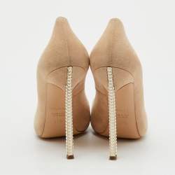 Pre Owned Casadei Beige Suede Pearl Embellished Heel Pointed Toe Pumps Size 37.5