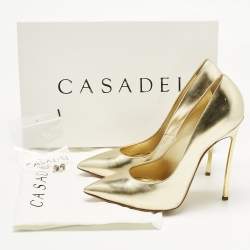 Pre Owned Casadei Gold Leather Blade Pointed Toe Pumps  Size 39
