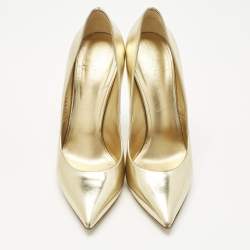 Pre Owned Casadei Gold Leather Blade Pointed Toe Pumps  Size 39