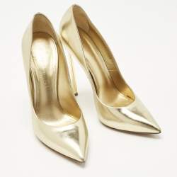 Pre Owned Casadei Gold Leather Blade Pointed Toe Pumps  Size 39