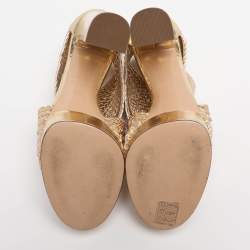 Pre Owned Casadei Gold Woven Leather Barbarella Sandals Size 37.5