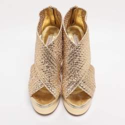 Pre Owned Casadei Gold Woven Leather Barbarella Sandals Size 37.5