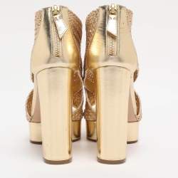 Pre Owned Casadei Gold Woven Leather Barbarella Sandals Size 37.5