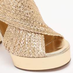 Pre Owned Casadei Gold Woven Leather Barbarella Sandals Size 37.5