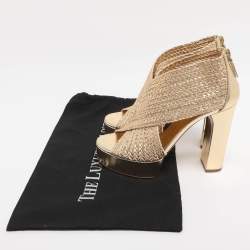 Pre Owned Casadei Gold Woven Leather Barbarella Sandals Size 37.5