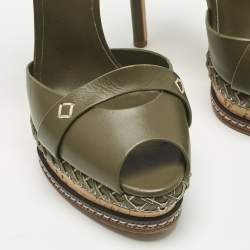 Pre Owned Casadei Green Leather Peep Toe Platform Ankle Strap Sandals Size 39
